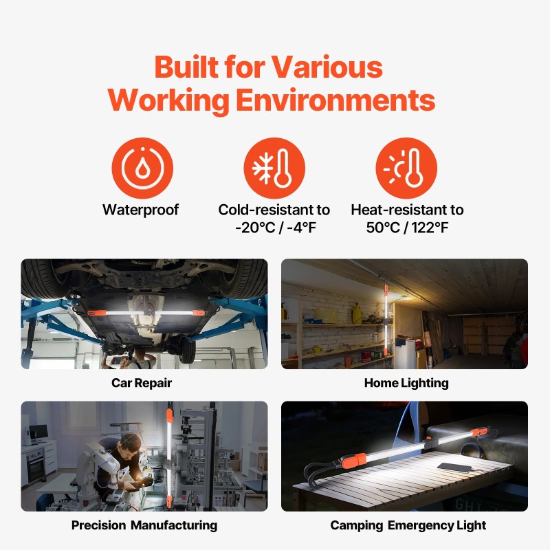 Moottoritilan työvalo ladattava 6000 mAh 2300 lm teleskooppinen 360 asteen koukku