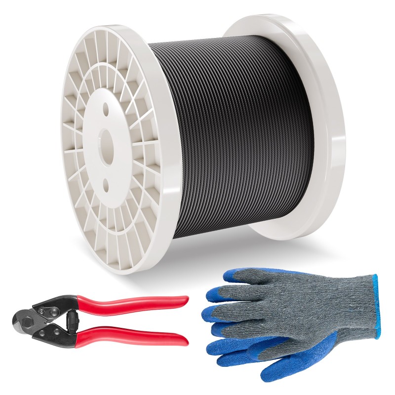 316-ruostumaton teräsvaijeri 3,18mm 152,4m 7x7-säikeet ulkokäyttöön sisältää leikkurin ja käsineet
