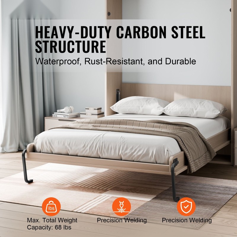 Seinäsängyn pystysuuntainen nostomekanismi ja runkosarja patjalle 203x152 cm kaasujousilla