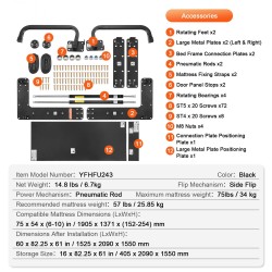 Seinäsänkypaketti täysikokoiselle patjalle kaasujousimekanismilla taittuva itseasennettava vierashuoneeseen pieniin asuntoihin