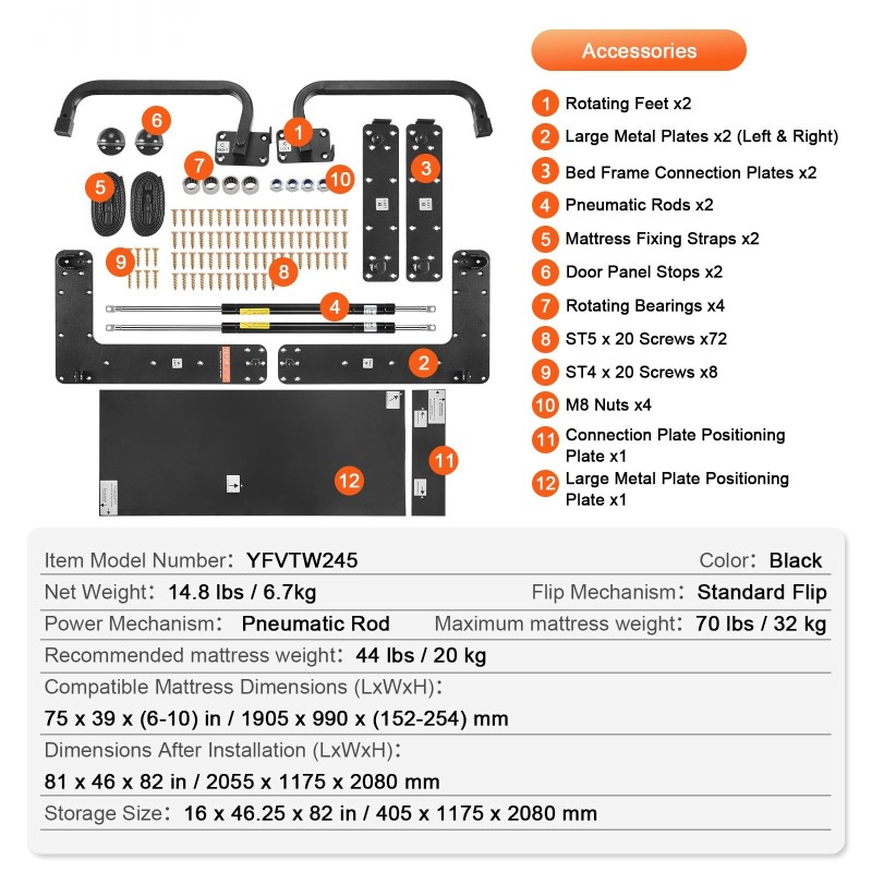 Seinäsängyn mekaniikkasarja yhden hengen pystysuora kaasujousilla kaappiin taittuva