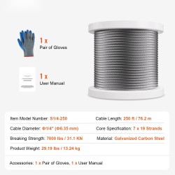 Sinkitty hiiliteräsvaijeri 6,35 mm 76,2 m murtolujuus 31,1 kN käsineillä ulkokäyttöön