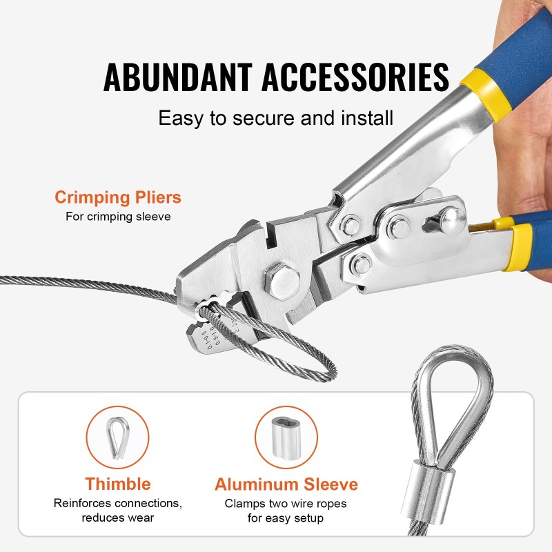 Ruostumaton teräsvaijeri 1,59 mm 20,2 m 7x7 asennussarja 160 holkkia 12 silmukkaa