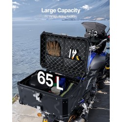 Moottoripyörän takaboksi alumiiniseos 65 l lukittava irrotettava nahkavuori selkänoja