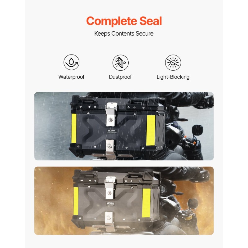 Moottoripyörän takaboksi alumiiniseos 65 l lukittava irrotettava nahkavuori selkänoja