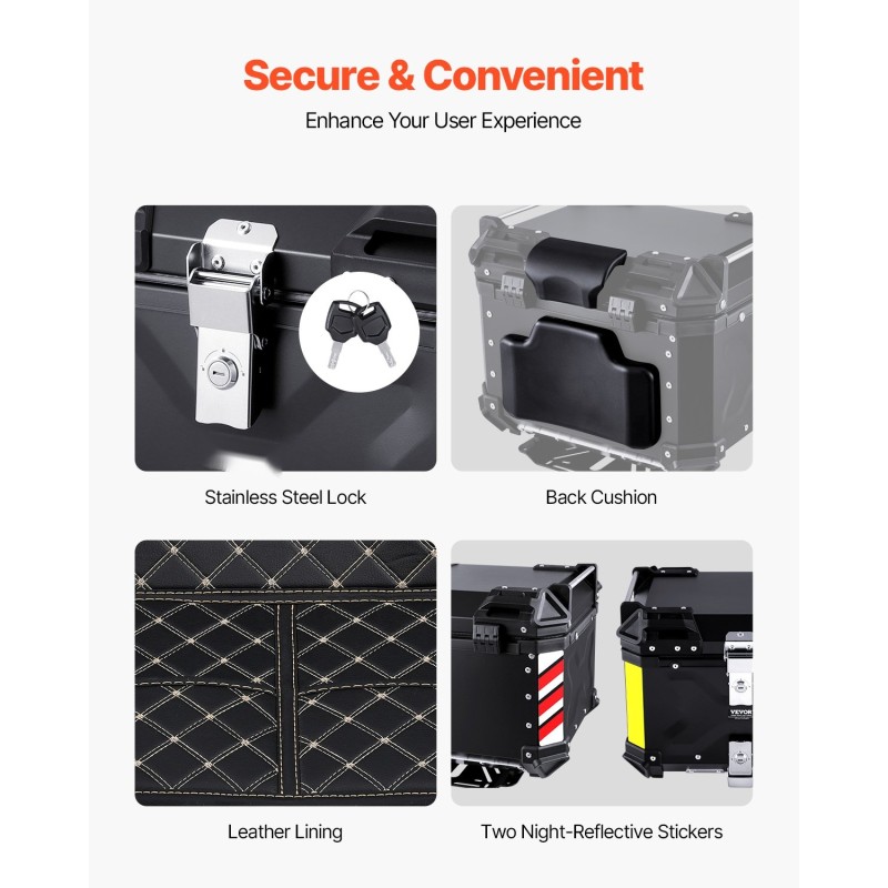 Moottoripyörän takalaukku alumiiniseosrunko 45L säänkestävä nahkasisus lukittava selkätyyny