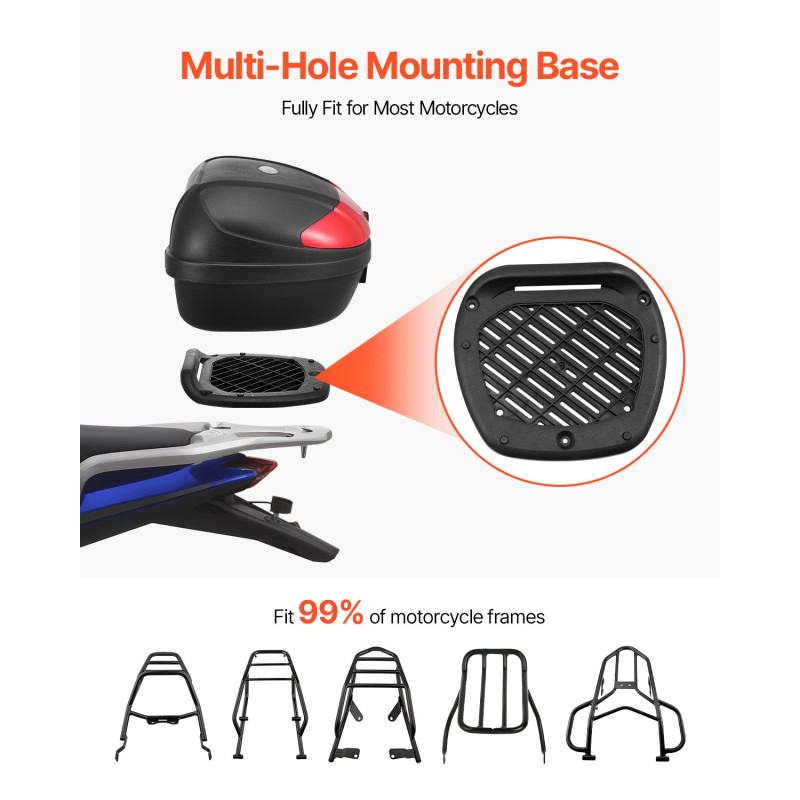 Moottoripyörän takalaukku PP-materiaali 62 l vesitiivis irrotettava monireikäinen pohjalevy heijastavilla paneeleilla musta