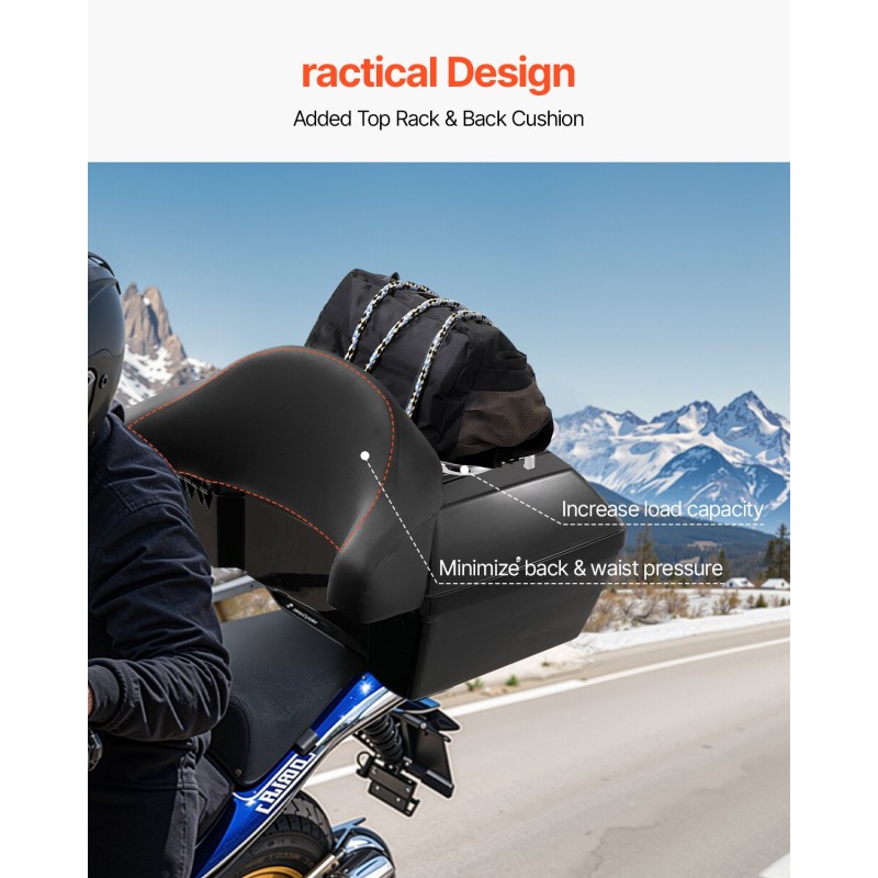 Moottoripyörän takalaukku 48 l PP-muovinen säänkestävä irrotettava selkätuella monireikäisellä pohjalevyllä