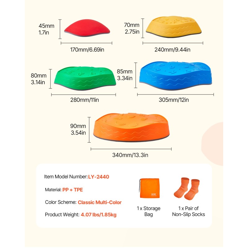 Tasapainokivet 5 kpl PP ja TPE moniväriset liukuestolla sisä ja ulkokäyttöön