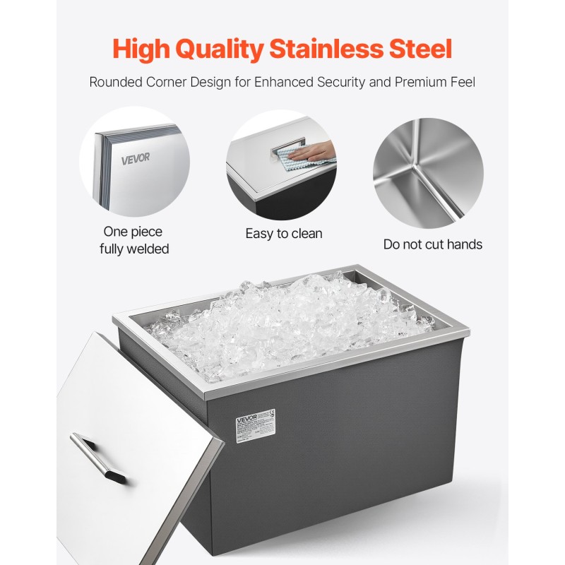 Upotettava ruostumattomasta teräksestä tehty kylmälaatikko 30 litran ulkokäyttöön kattilakansi