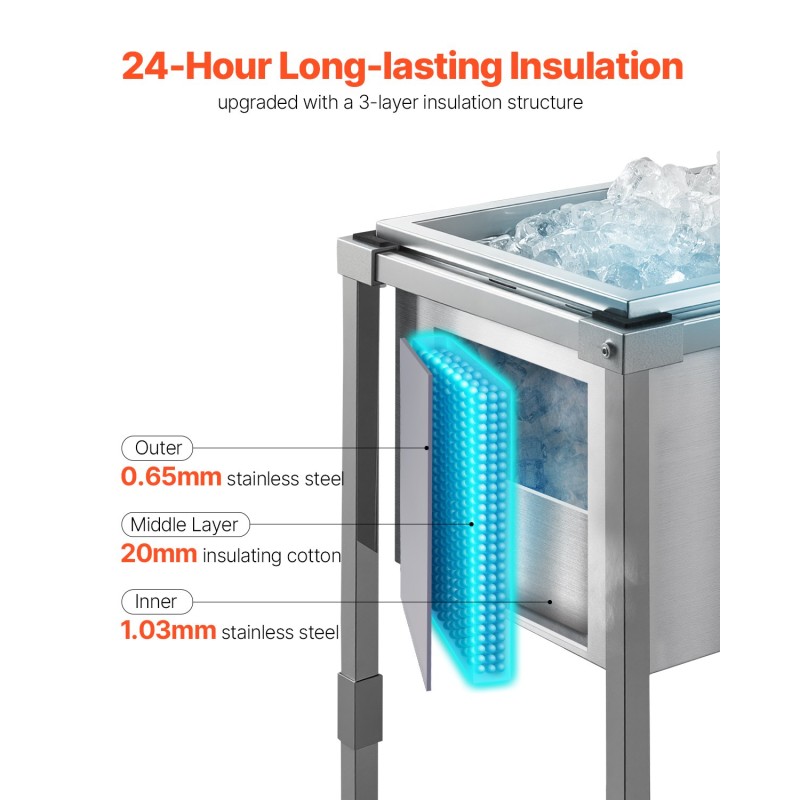 Kylmävaunu ruostumattomasta teräksestä 31 l pyörillä alahylly ulkokäyttöön