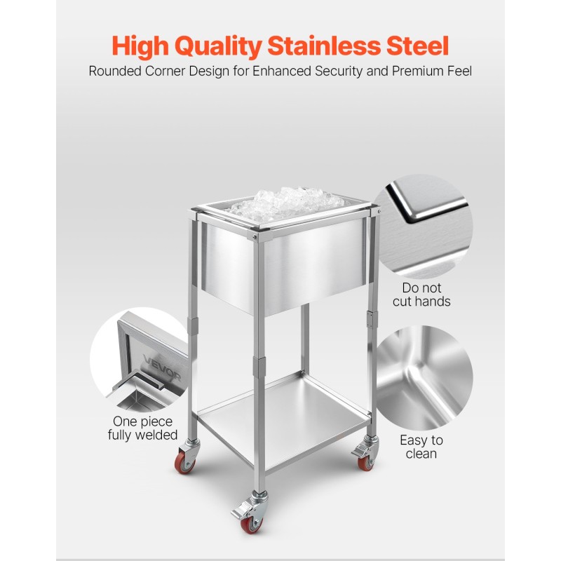 Kylmävaunu ruostumattomasta teräksestä 31 l pyörillä alahylly ulkokäyttöön