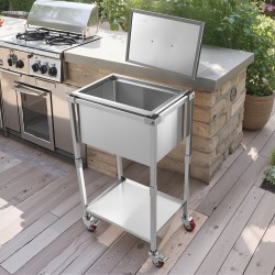 Kylmävaunu ruostumattomasta teräksestä 31 l pyörillä alahylly ulkokäyttöön