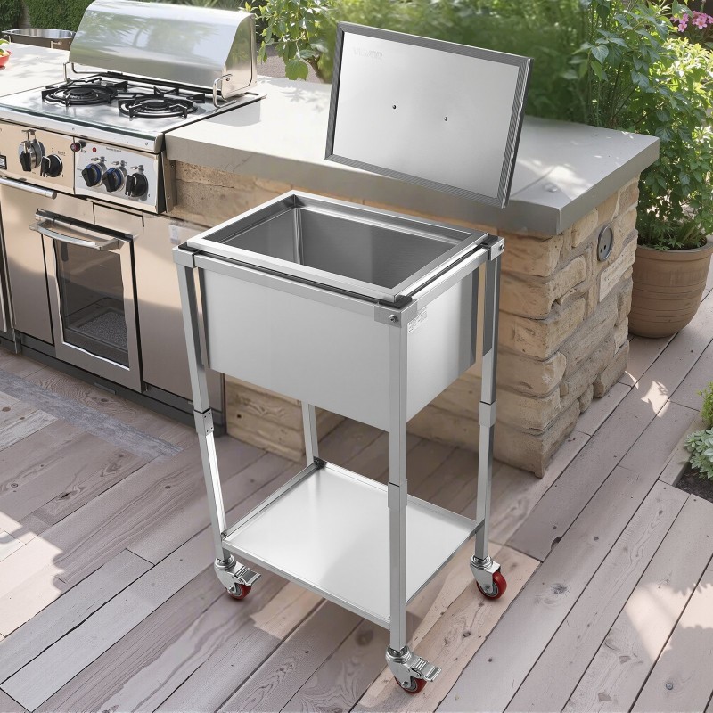 Kylmävaunu ruostumattomasta teräksestä 31 l pyörillä alahylly ulkokäyttöön