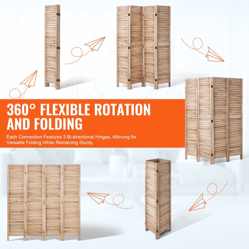 Tilanjakaja 4-paneelinen säleikköinen paulownia 1700 mm korkea sisäkäyttöön