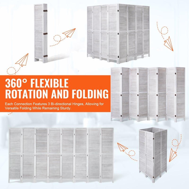 Puinen huoneenjakaja paulownia-puusta 8 paneelia taittuva 170 cm korkea valkoinen