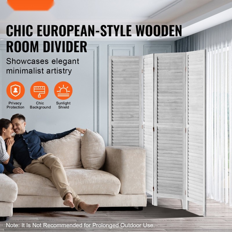 Huoneenjakaja 4-paneelinen keisaripuinen vaaleanharmaa taittuva 170 cm korkea