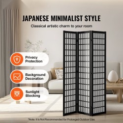 Tilanjakaja 3-paneelinen japanilaistyylinen massiivipuinen runko musta avattuna 1205 x 1700 mm