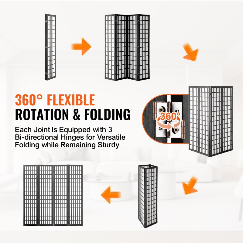 Tilanjakaja 4 paneelinen japanilaistyylinen massiivipuu kuitukangas musta runko