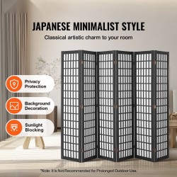 Tilanjakaja 6-paneelinen japanilaistyylinen taitettava paulownia runko musta kuitukangas sisäkäyttöön
