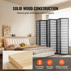 Tilanjakaja 6-paneelinen japanilaistyylinen taitettava paulownia runko musta kuitukangas sisäkäyttöön