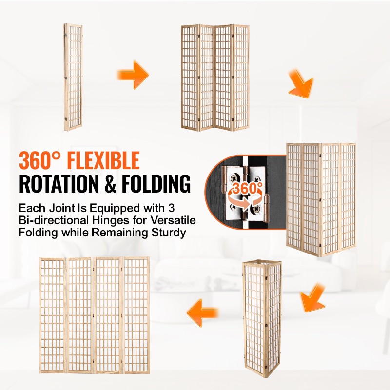 Tilanjakaja 4-paneelinen japanilaistyylinen taittuva paulownia-puusta ja ei-kudotusta kankaasta