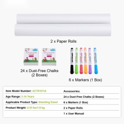 Seisovan piirustustelineen tarvikesetti 32 osaa 24 liitua 6 tussia 2 paperirullaa