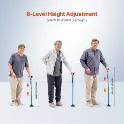 Taittuva alumiininen kävelykeppi 8-portainen 770–940 mm 4-haarainen jalusta kantavuus 113 kg sininen