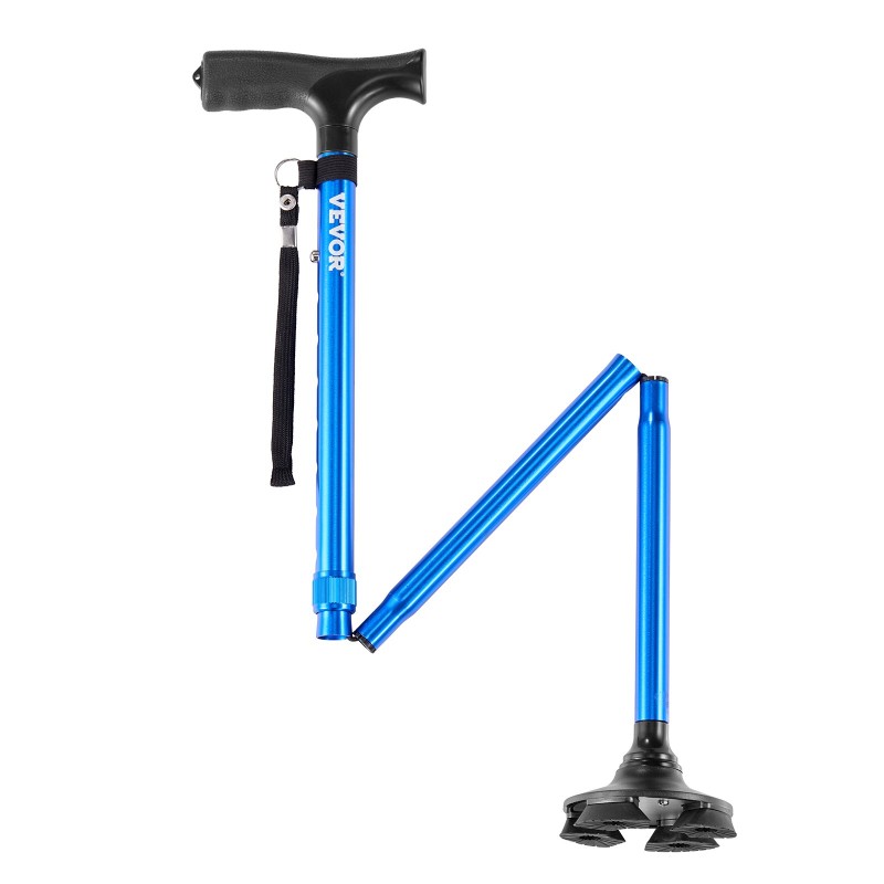 Taittuva alumiininen kävelykeppi 8-portainen 770–940 mm 4-haarainen jalusta kantavuus 113 kg sininen