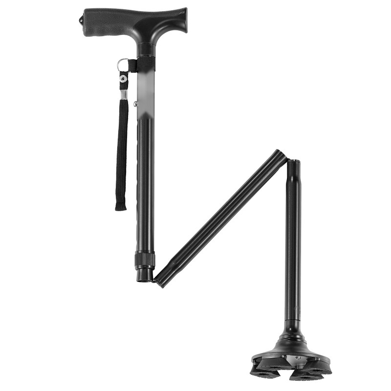 Taittuva kevyt alumiinirunkoinen kävelykeppi neljähaarainen kääntyvä jalusta kahdeksanportainen korkeussäätö enimmäiskuormitus