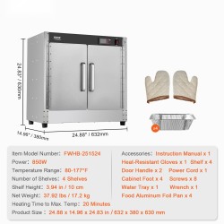 Ruostumaton teräs ruoanlämmitinkaappi 4-tasoinen säädettävillä hyllyillä kaksoisovilla vesialtaalla