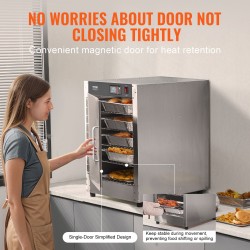 Ruostumattomasta teräksestä valmistettu 5-tasoinen ruokienlämmitinkaappi vesialtaalla säädettävällä lämpötilalla 80–177℉