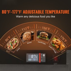 5-tasoinen ruokienlämmityskaappi ruostumatonta terästä lasisilla ovilla ja säädettävillä hyllyillä vesisäiliöllä