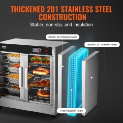Lämminruokakaappi ruostumattomasta teräksestä 4-tasoinen vesialtaalla kaksiosaisella lasiovella pizzoille