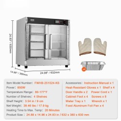 Lämminruokakaappi ruostumattomasta teräksestä 4-tasoinen vesialtaalla kaksiosaisella lasiovella pizzoille