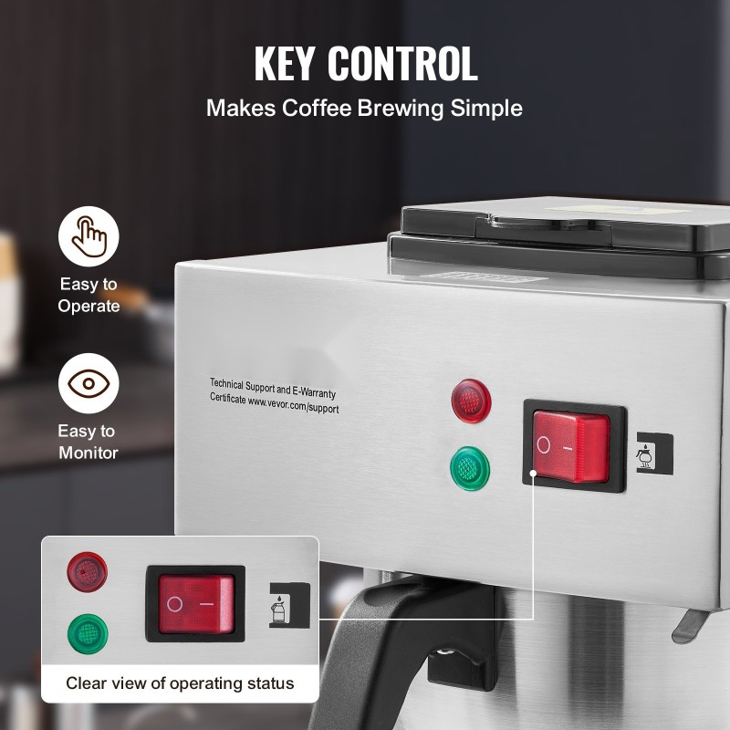 Suodatinkahvinkeitin ruostumattomasta teräksestä ammattikäyttöön 3 lasikannua 3 lämpölevyä