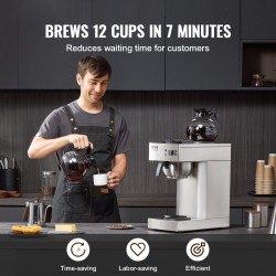 Kaupallinen suodatinkahvinkeitin ruostumaton teräsrunko 12 kupin 2 lasikannua 2 lämmityslevyä