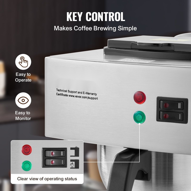 Kaupallinen suodatinkahvinkeitin ruostumaton teräsrunko 12 kupin 2 lasikannua 2 lämmityslevyä