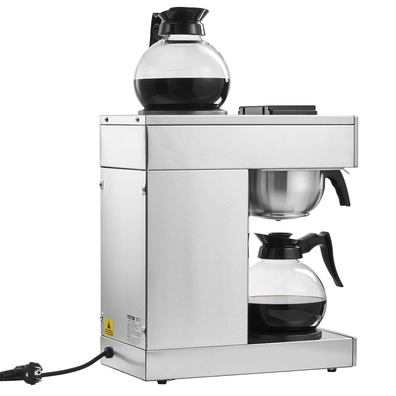 Kaupallinen suodatinkahvinkeitin ruostumaton teräsrunko 12 kupin 2 lasikannua 2 lämmityslevyä