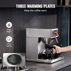 Suodatinkahvinkeitin 12 kupin 3 lasikannulla ja 3 lämmityslevyllä ruostumattomasta teräksestä