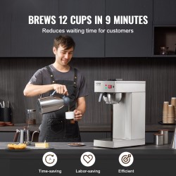 Suodatinkahvinkeitin ruostumaton teräsrunko 2,0 l termoskannulla 12 kupin kapasiteetti