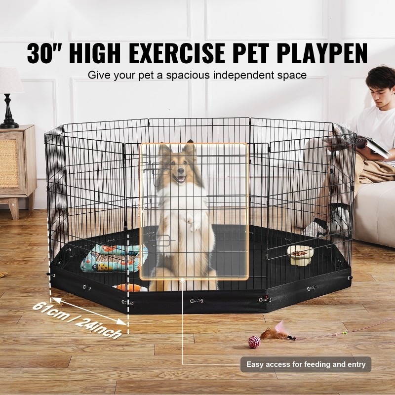 Metallinen leikkikehä 8 paneelia 760 mm korkea hiiliteräs lukittava ovi