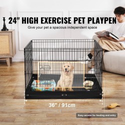 Metallinen 4-paneelinen lemmikkiaitaus 61 cm korkea lukittavalla ovella 600D-pohjamatolla