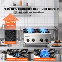 Kaasuliesi neljä poltinta ruostumaton teräs pöytämallinen 28 kW maakaasun ja propaanin yhteensopiva