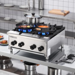 Kaasuliesi neljä poltinta ruostumaton teräs pöytämallinen 28 kW maakaasun ja propaanin yhteensopiva