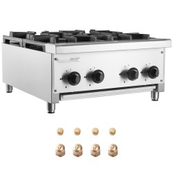 Kaasuliesi neljä poltinta ruostumaton teräs pöytämallinen 28 kW maakaasun ja propaanin yhteensopiva