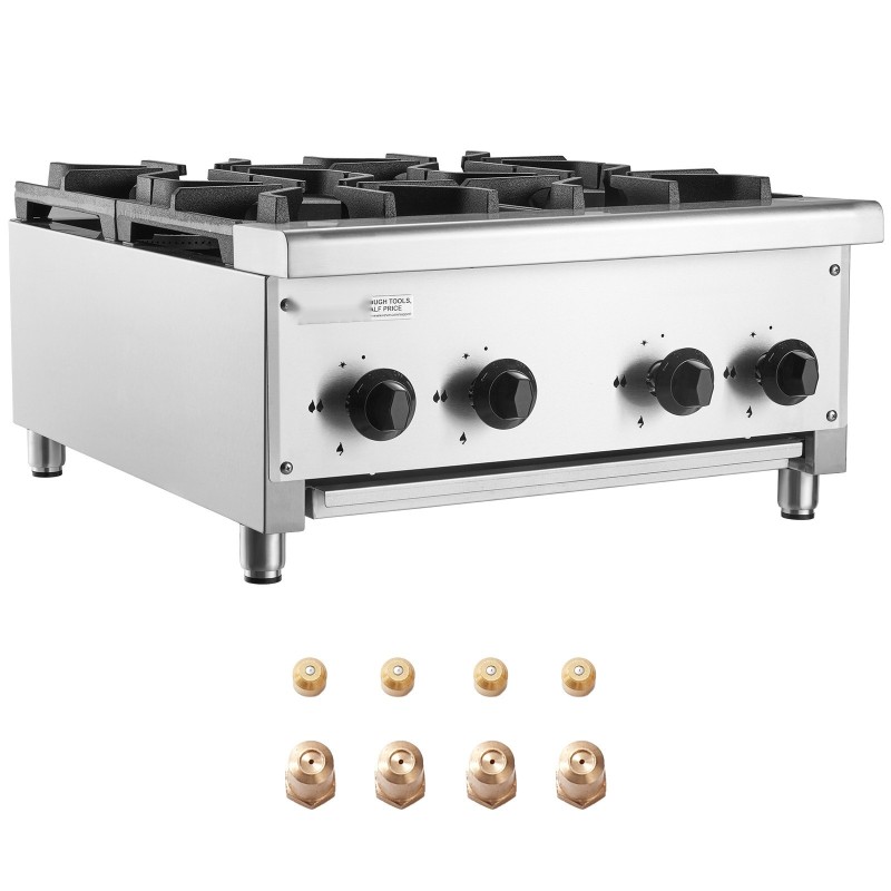 Kaasuliesi neljä poltinta ruostumaton teräs pöytämallinen 28 kW maakaasun ja propaanin yhteensopiva