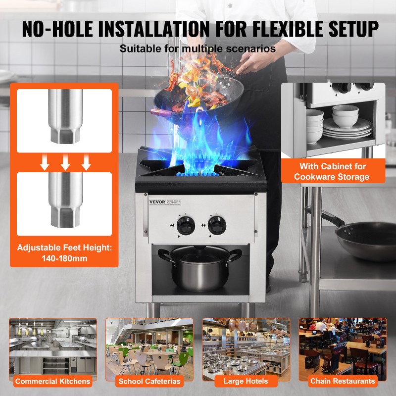 Kaasuliesi kaapilla ruostumattomasta teräksestä 26 kW yksi poltin maakaasu ja propaani ravintoloihin