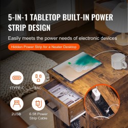 Yöpöytä lastulevy ja MDF-levy 3 tasoa kaappi ja laatikko virtapaneelilla luonnonpuun värissä