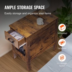 Yöpöytä lastulevy ja MDF-levy 3 tasoa kaappi ja laatikko virtapaneelilla luonnonpuun värissä